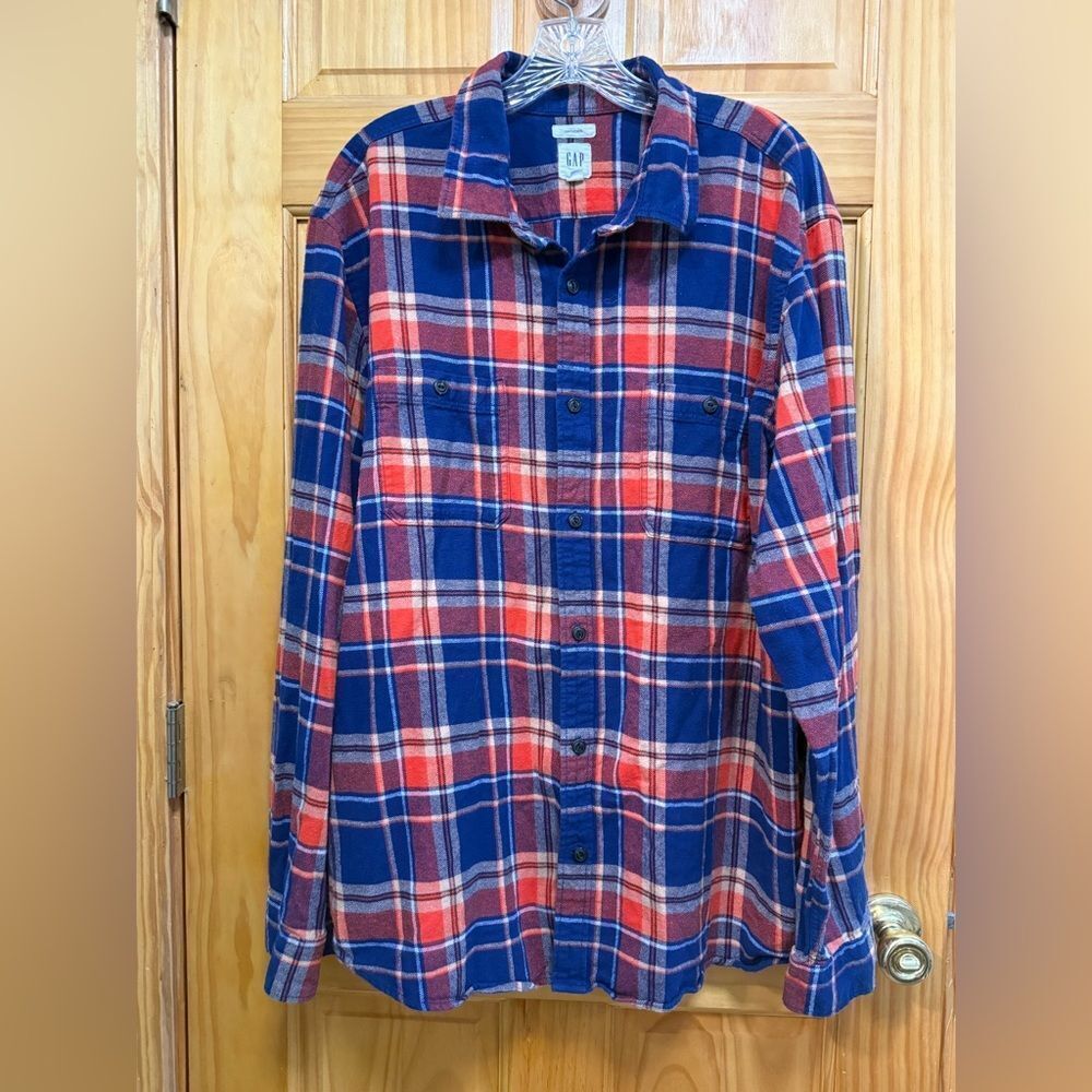 Gap untucked size 2XL orange and cobalt flannel shirt